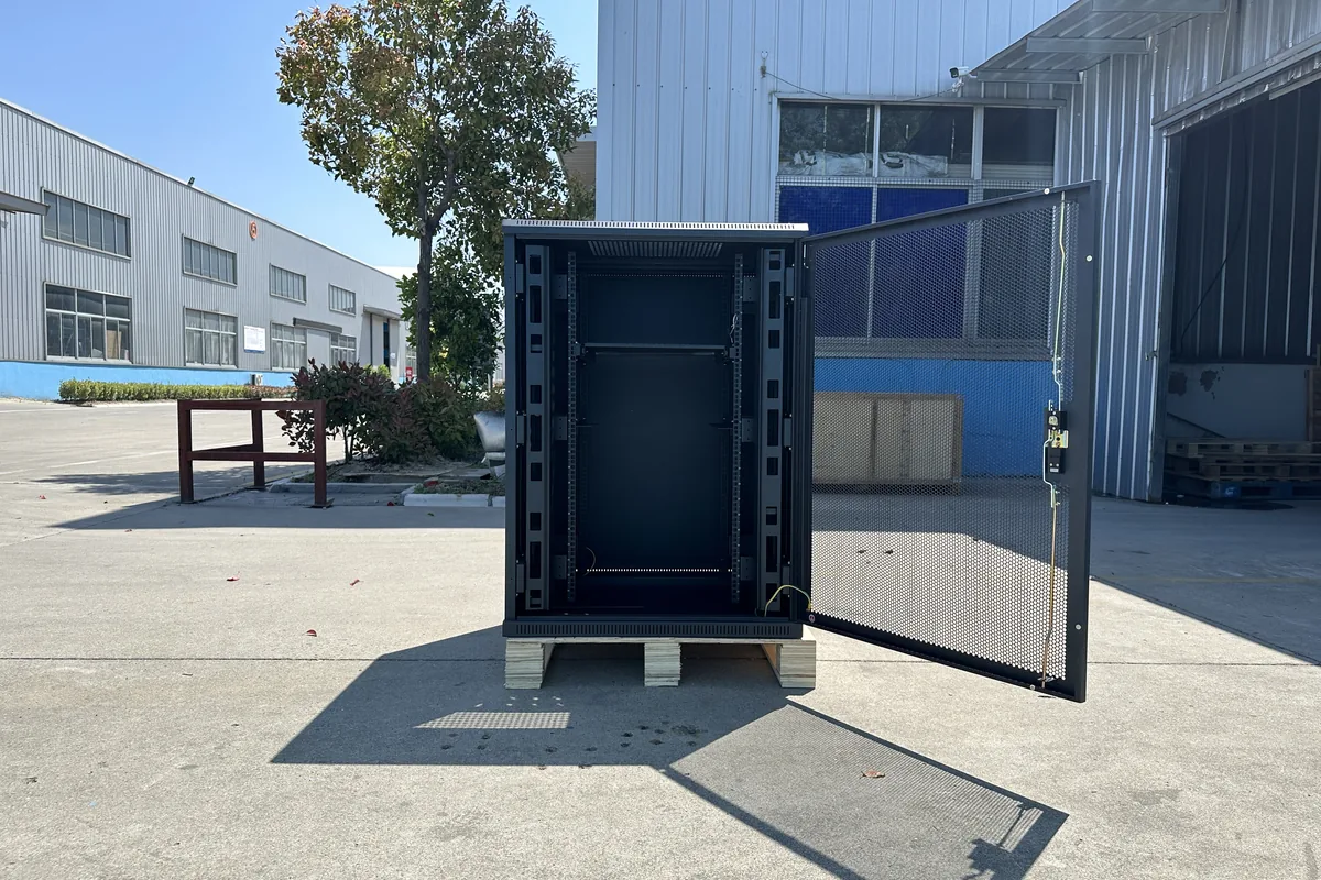 Open network cabinet prepared for equipment integration