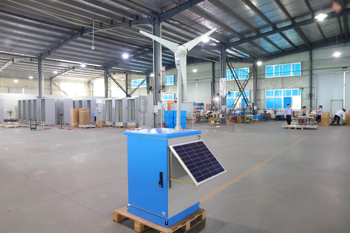 Solar integrated outdoor site cabinet on the factory floor