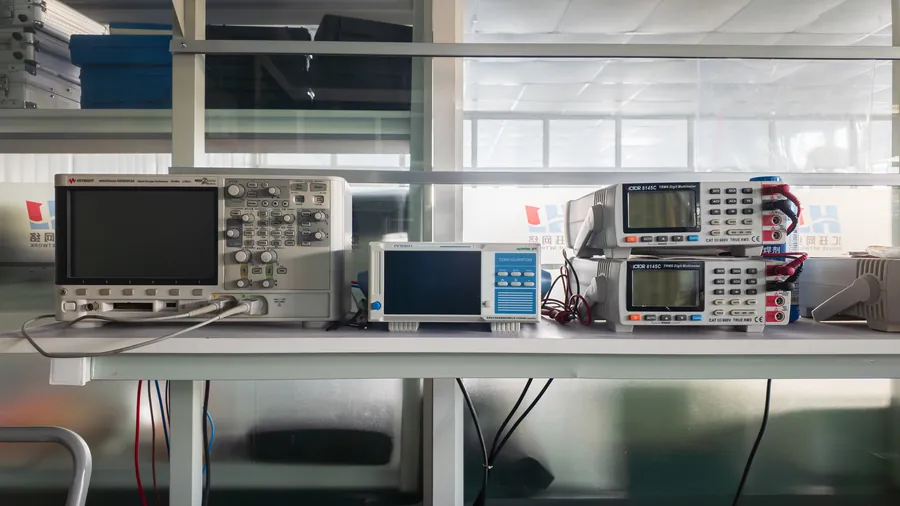 Electrical measurement instruments on a factory laboratory bench