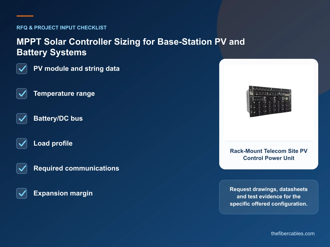 RFQ checklist for base station MPPT controller sizing using real product imagery