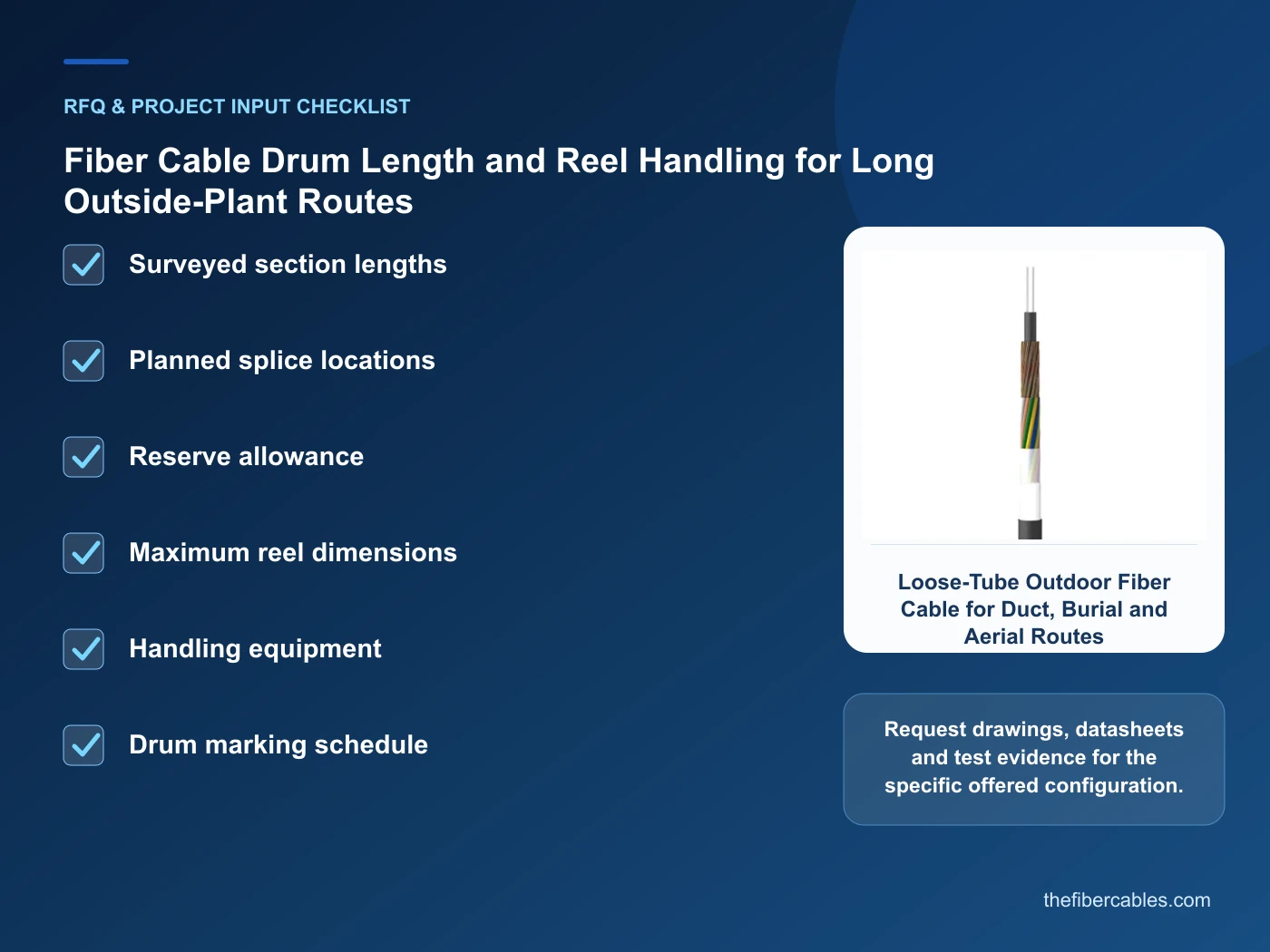 RFQ checklist for fiber cable drum length planning using real product imagery