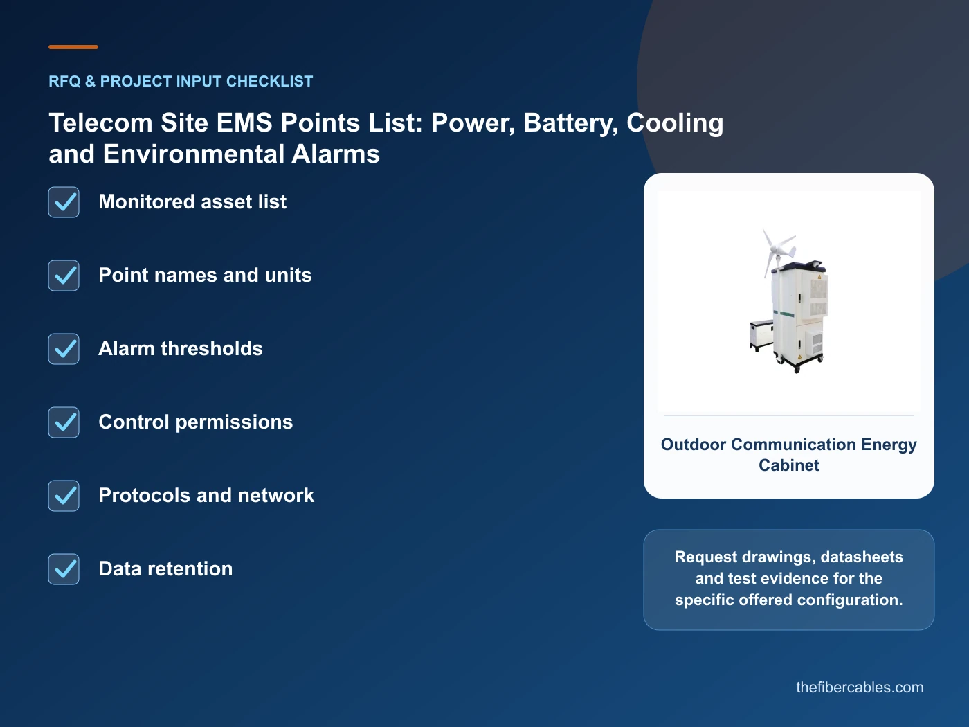 RFQ checklist for telecom site EMS monitoring using real product imagery