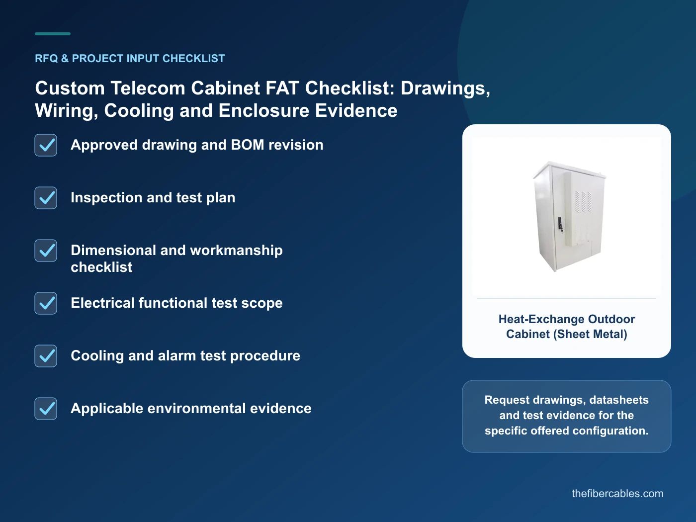 RFQ checklist for telecom cabinet FAT checklist using real product imagery