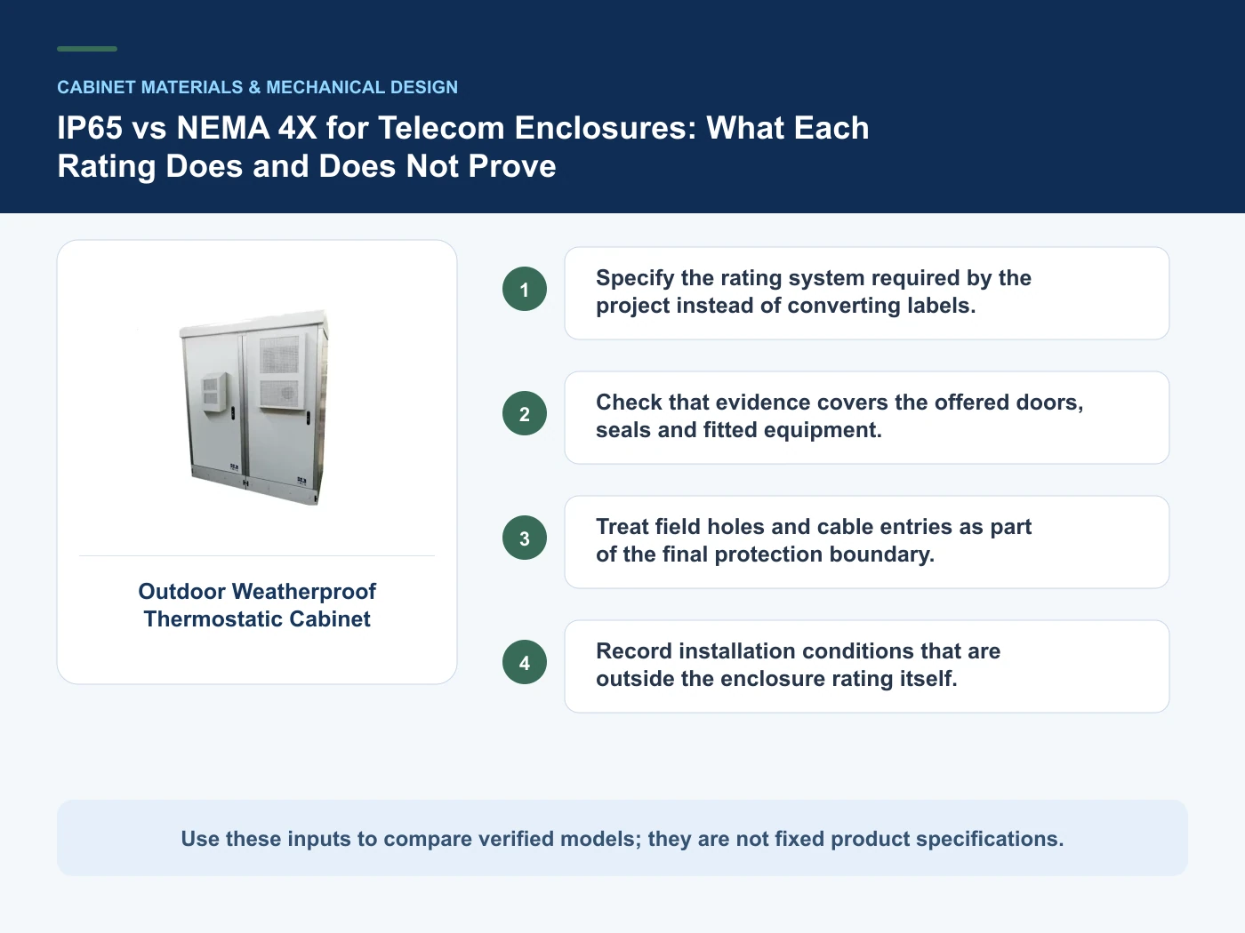 Decision inputs for IP65 vs NEMA 4X enclosure with Outdoor Weatherproof Thermostatic Cabinet