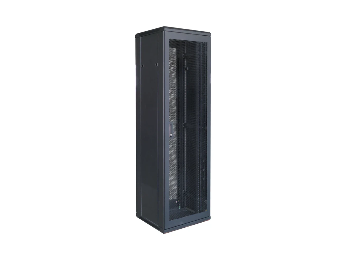 Perforated-door network cabinet on a white background