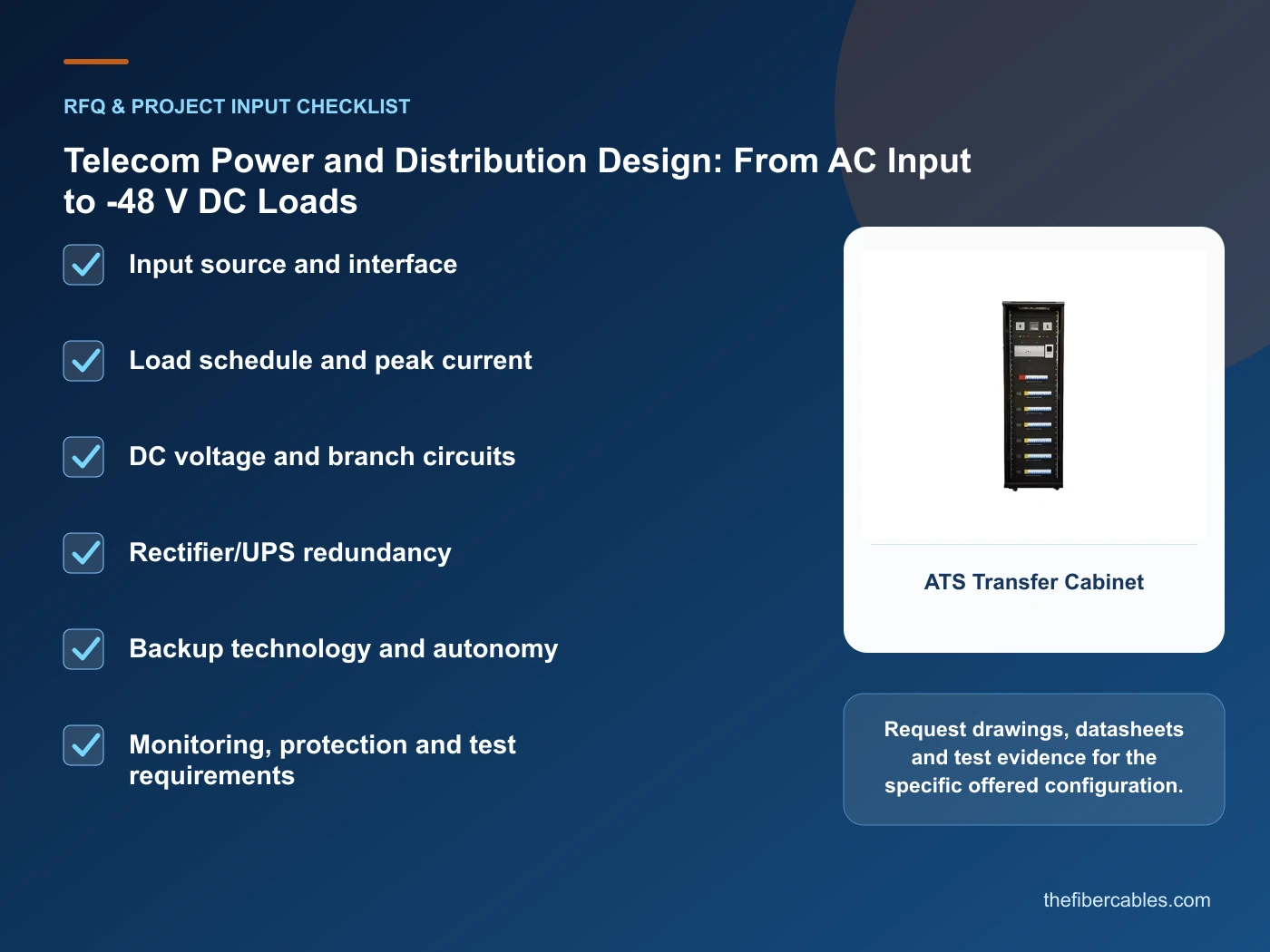 RFQ checklist for telecom power system design using real product imagery